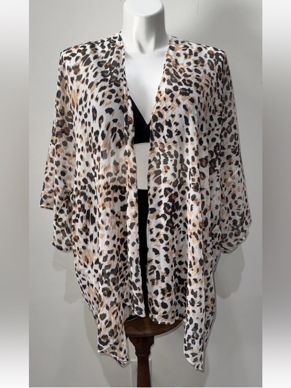 aerie Leopard Print Sheer Kimono Cover-Up in Black and Tan